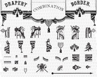 Antique Drapery Border Combinations Vector Adobe Illustrator Symbols Library + EPS DIY Ornamental Frames Vintage Clip Art on Sale C03