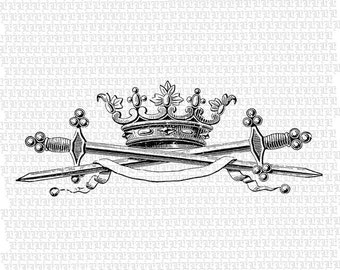 Royal Crown Crossed Swords Digital Graphic Download Printable Image 2364