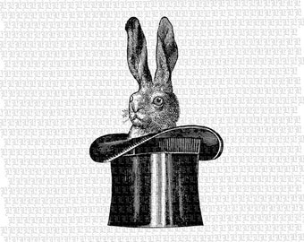 Printable Bunny Rabbit Image Top Hat Magic Vintage Graphics Download 2312