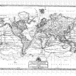 Mapa del mundo antiguo Mercator proyección cartografía Vintage Clip Art Ilustraciones Alta Resolución 300 dpi Digital Imprimible Gráfico Img1984