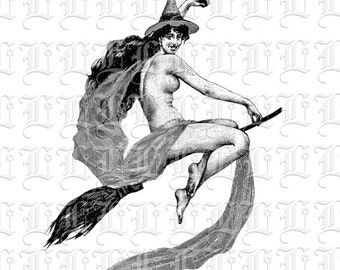 Vintage Porn Cartoons Clip Art - Nude Flying Witch on Broom Vintage Clip Art Illustrations - Etsy Israel