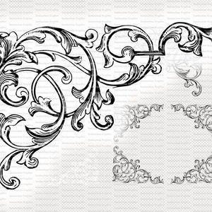 Arabesque Corner Border Antique Victorian Design Vintage Clip Art Illustration Printable High Quality Graphics AB01