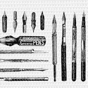 Antique Fountain Pen Tips: Victorian Clip Art Collage Sheet (Digital Download)