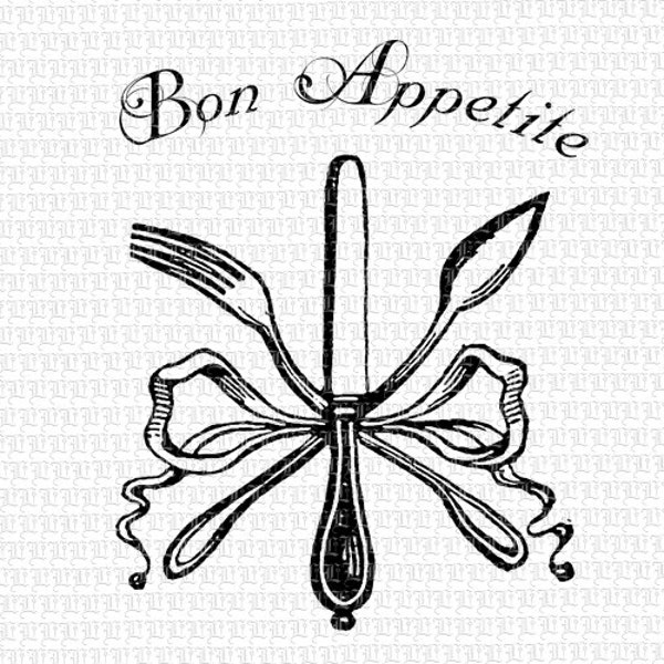 Bon Appetite Fork Knife Spoon Vintage Digital Collage Sheet Victorian Illustrations Victorian Clip Art  2341