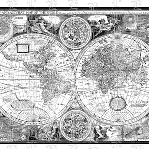 世界地図 古代地図イラスト アンティーク ビンテージ クリップ アート 高解像度 印刷可能 グラフィック Img1864