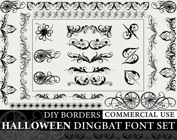 Halloween Vintage Ornaments Dingbat Font Icons Antique Diy Etsy