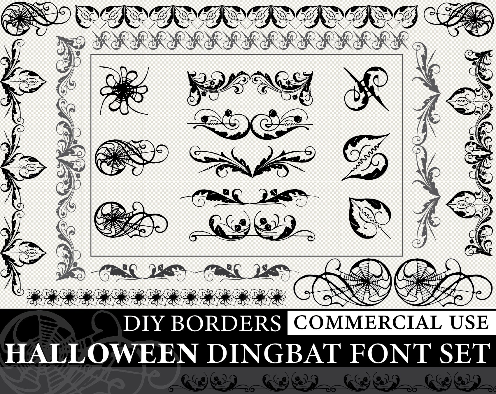 Halloween Vintage Ornaments Dingbat Font Icons Antique Diy Etsy