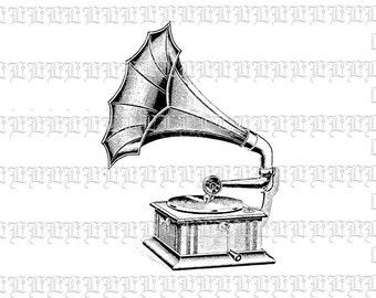 Antique Record Player Gramophone Victorian Vintage Clip Art Illustrations High Resolution 300 dpi. Digital Instant Download. Img0675