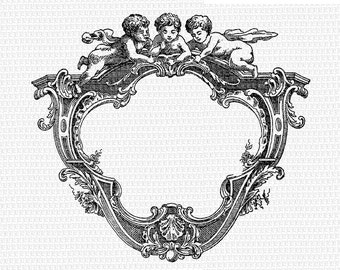 Rococo Frame Design Cherubs - Instant Download High Quality Printable Graphics - Transfer to Fabrics, Wood etc  2587