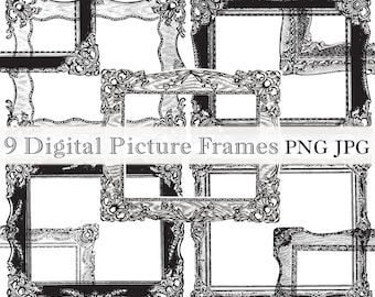 Vintage Ornamental Picture Frames: Antique Printable Illustrations (PNG JPG)