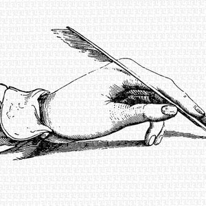 Escritura con pluma de pluma en las ilustraciones de la mano Vintage imprimible tamaño carta digital Retro Digital Collage Hoja 2127