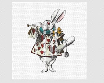 White Rabbit Alice in Wonderland Coloured Illustration Vintage Graphic High Quality Free Commercial Use 2558