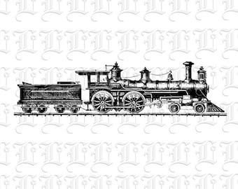 Old Train Image Steam Locomotive lllustration High Resolution 300 dpi. Digital Instant Download. Img0274