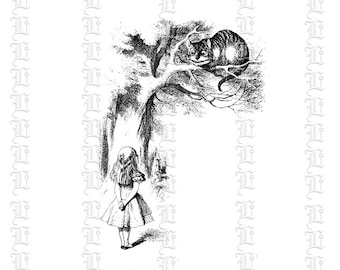 Cheshire Cat Graphic Alice in Wonderland Border Illustration Printable Image1476
