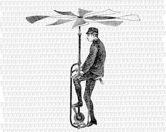 Victorian Flying Machine Clipart: Antique Technology Illustration (Digital Collage Sheet)