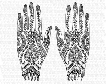 Digital Collage Sheet Hindu Designs Floral Pattern Illustrations Henna Tattoo Mehndi Hands High Quality Graphics Img1552