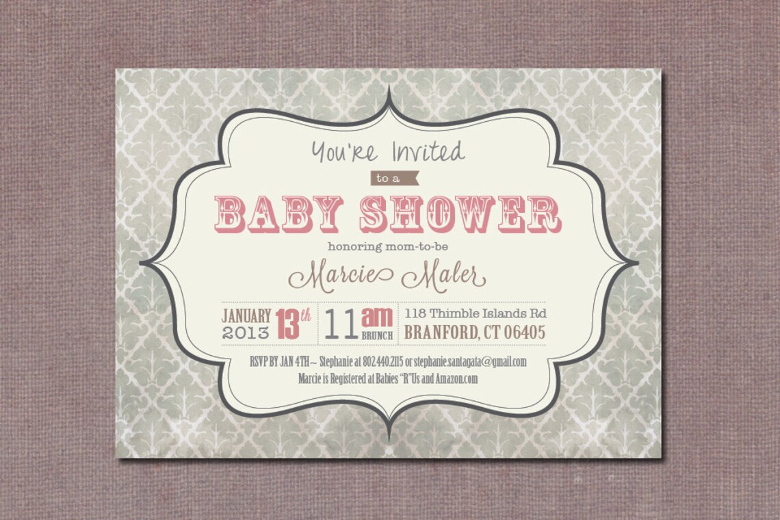 Girl's Vintage Baby Shower Invitation Digital Printable Etsy