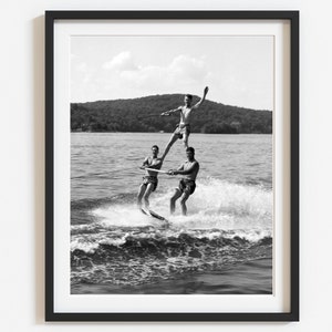 Vintage water skiing art, Lake house wall art, Retro style summer home decor, Water ski gift