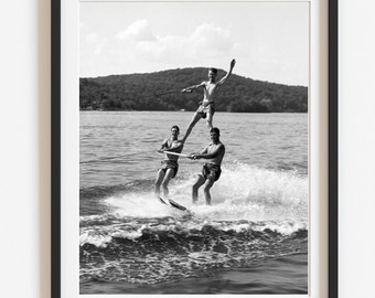 Vintage water skiing art, Lake house wall art, Retro style summer home decor, Water ski gift