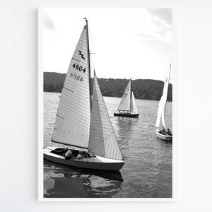 1940s Sailboat Racing Photo: Vintage Lake House and Summer Home Decor Art