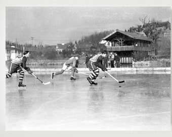 Vintage Hockey Photo Print: 1930s Black White Sports Art, Fine Art