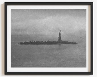 Vintage wall art, 1930's Statue of Liberty aerial photo, Custom black and white print, Select size, Unique rare NYC Liberty Island art