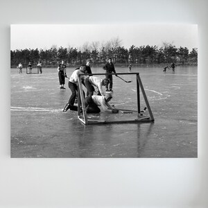 1950s Vintage Hockey Photo: Black and White Ice Action Print, Winter Wall Art image 5