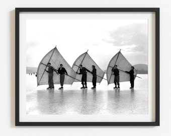 Vintage ice skate sailing photo print - Multiple size options - Custom wall art - Rare unique winter home decor