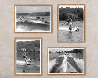Vintage Waterskiing Photo Prints: 1940s-50s Black and White Set