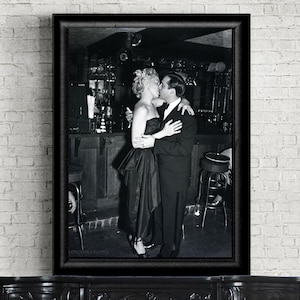 Vintage Kissing Couple Photo Print: Retro-Style Wall Art, Custom B&W Archival Reprint, Multiple Sizes