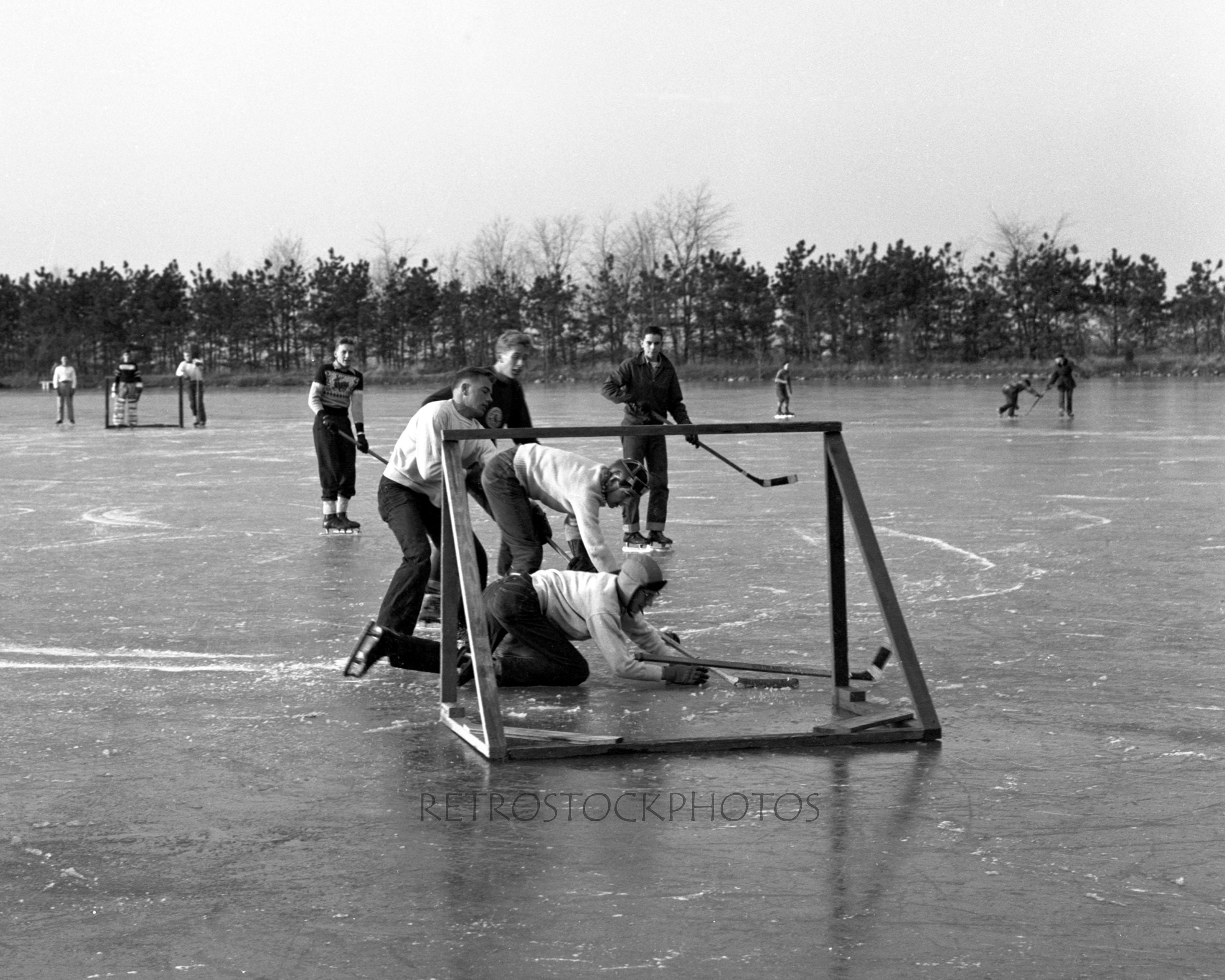 Vintage ice hockey photo black and white print midcentury Etsy