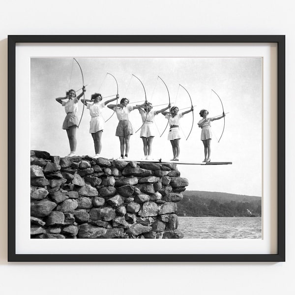 Archery art, Vintage photo print, Retro style wall art, Black and white custom reproduction, Select size, Archery decor, Gift for archer