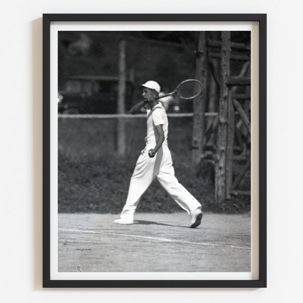 Tennis art, Vintage black and white photo print, Retro style decor, Select size, Tennis player gift, Sports wall art