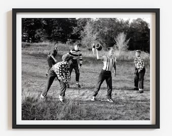 1952 Black & White Photo Print, Vintage Kids Football Photo, Retro Sports Wall Art, Select Size, Boy's Room Decor