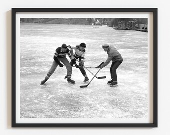 1955 Winter Ice Hockey Print, Unique Retro Wall Art, Hockey Gift