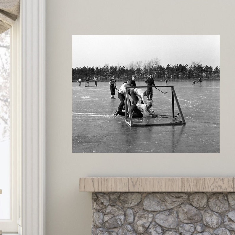 1950s Vintage Hockey Photo: Black and White Ice Action Print, Winter Wall Art image 7