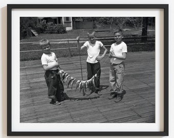 Rustic nursery art, Vintage black and white boys fishing photo print, Summer home decor, Lake house wall art, Country and farmhouse art