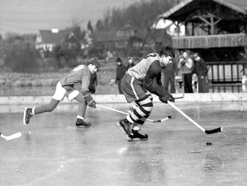 Vintage black and white ice hockey photo wall art winter Etsy