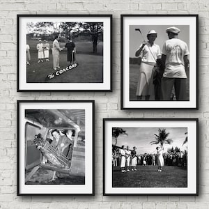 Golf art, Vintage LPGA photos, Set of 4 black and white prints, Select size, Retro style golf decor, Custom print wall art