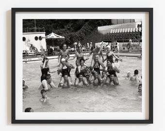 Vintage 1950's Swimming Pool Photo Print: Black and White Summer Art Decor