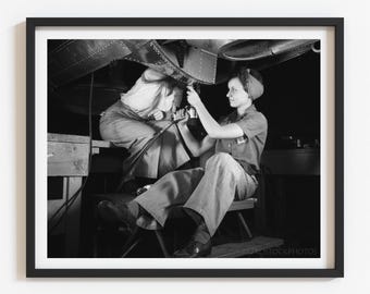 Vintage Rosie the Riveter Photo: WWII Women Workers - Black & White Print