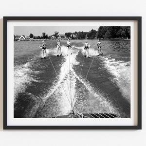 Water skiing photo print, Vintage lake house wall art, Select size, Custom black and white high-quality reproduction