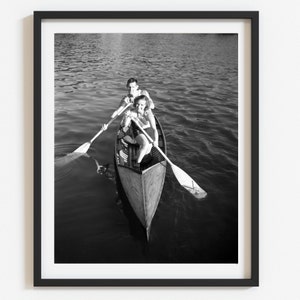 Vintage 1930&#39;s canoe competition photo print, Black and white custom reproduction, Select size, Lake house wall art, Retro style room decor