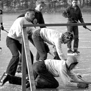 1950s Vintage Hockey Photo: Black and White Ice Action Print, Winter Wall Art image 3