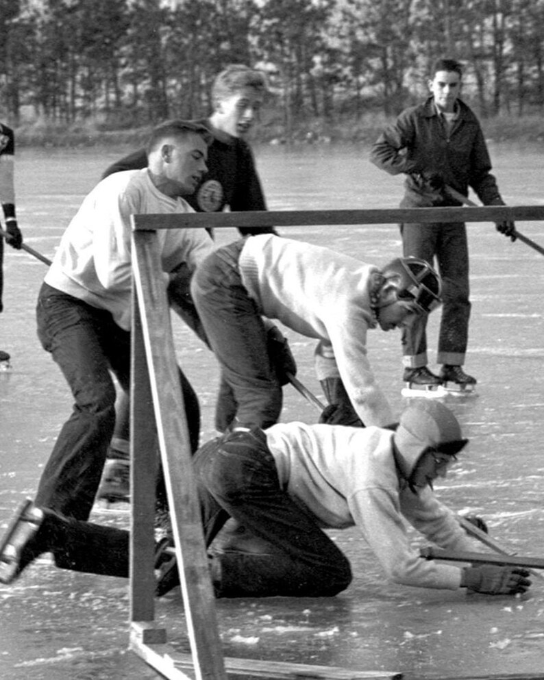 1950s Vintage Hockey Photo: Black and White Ice Action Print, Winter Wall Art image 3