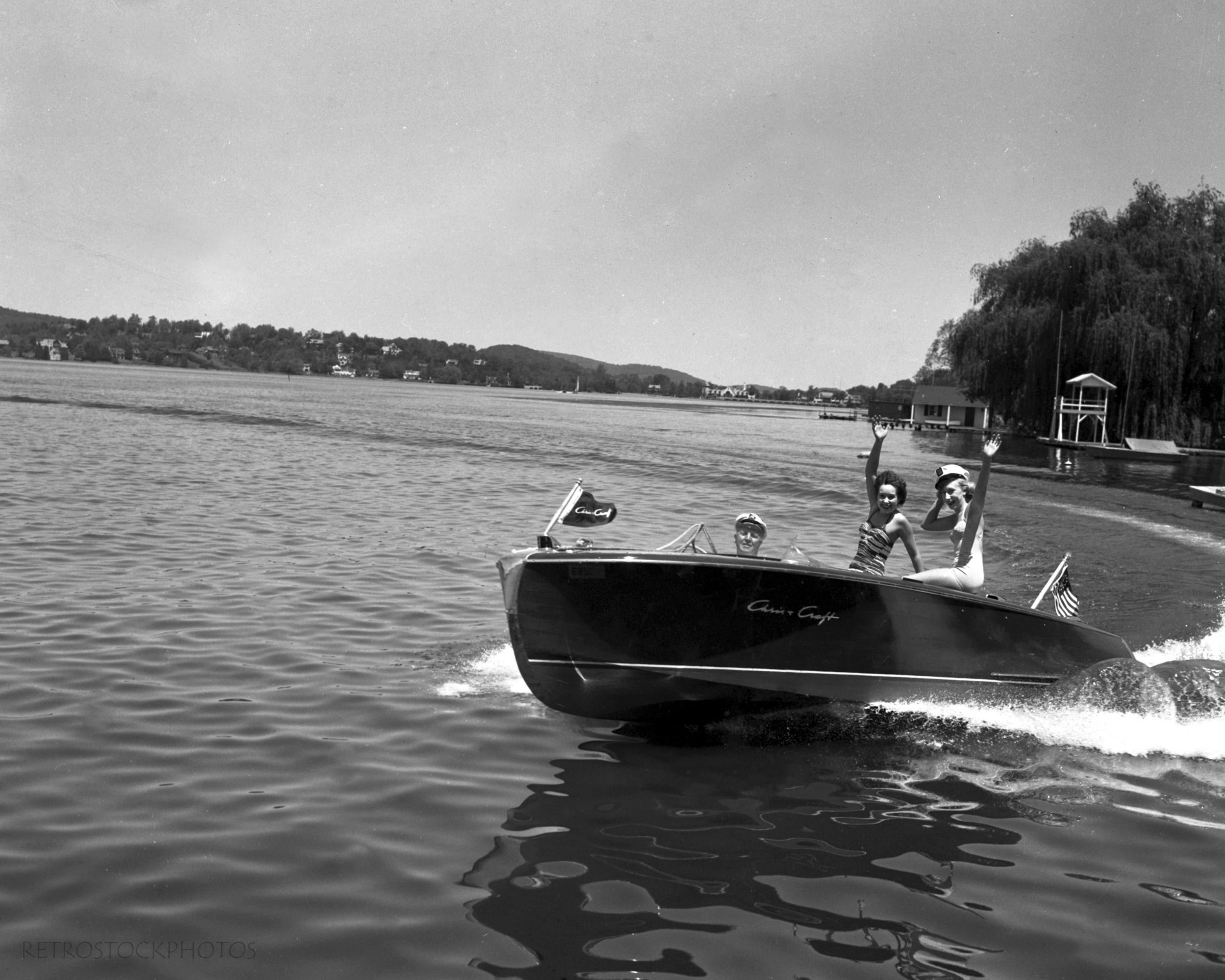 vintage chris craft photo, lake house interior decor, rare unique bla…
