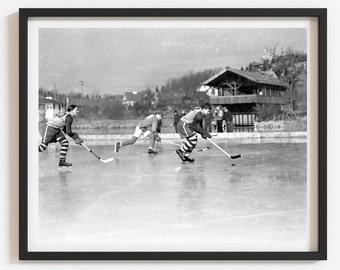 Retro Wall Art, 1930s Ice Hockey Photo Print: Vintage Winter Sports Decor, Hockey Gift