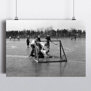 1950s Vintage Hockey Photo: Black and White Ice Action Print, Winter Wall Art image 12