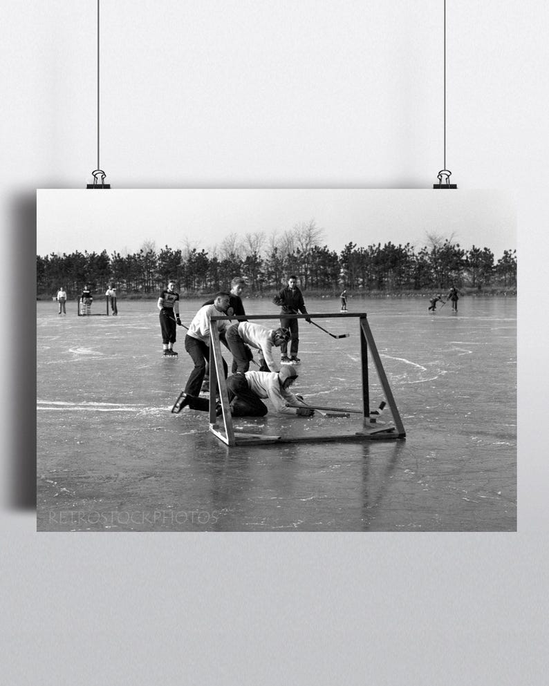 1950s Vintage Hockey Photo: Black and White Ice Action Print, Winter Wall Art image 12