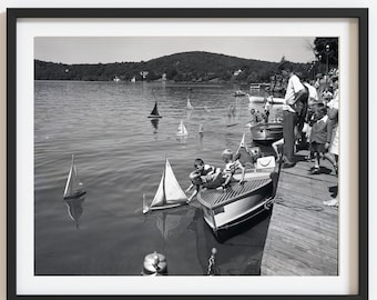 Retro Photo print, Lake art, Vintage sailboat regatta photo, High-quality custom reproduction, Select size, Retro-style coastal decor